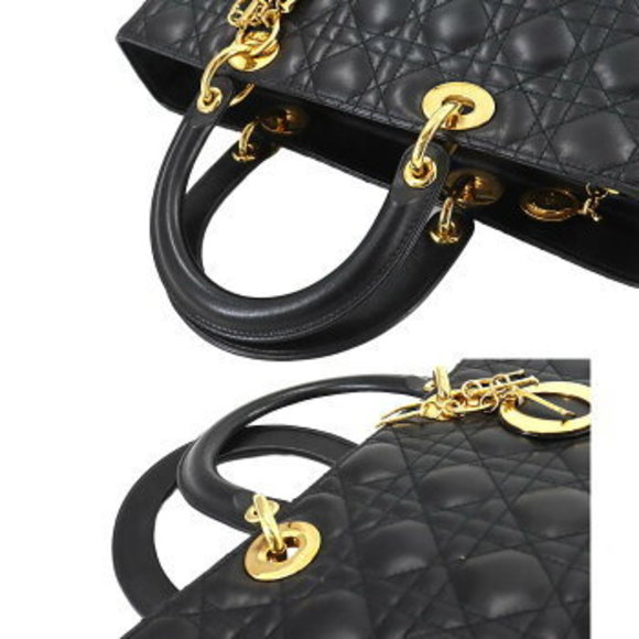 Christian Dior Lady Large Shoulder Bag Leather Black - Picture 4 of 8